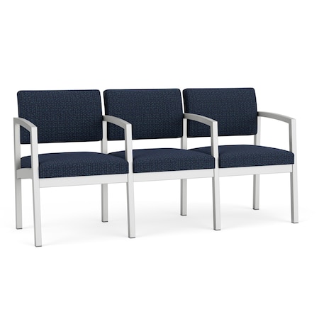 Lenox Steel 3 Seat Tandem Seating Metal Frame, Silver, RF Blueberry Upholstery